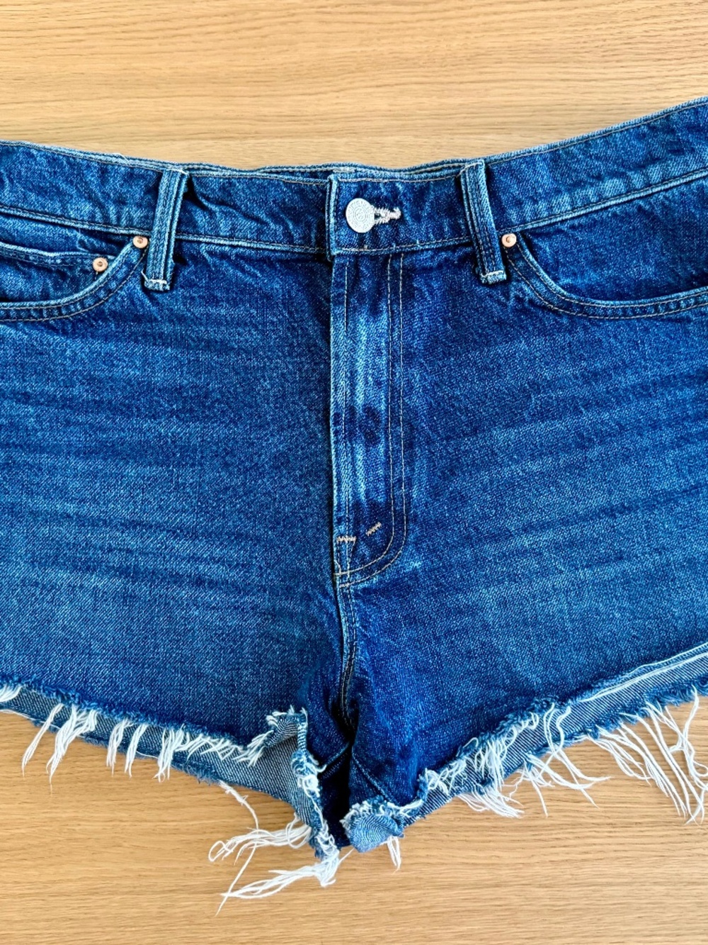 MOTHER Dark Blue Denim Cutoff Jean Shorts